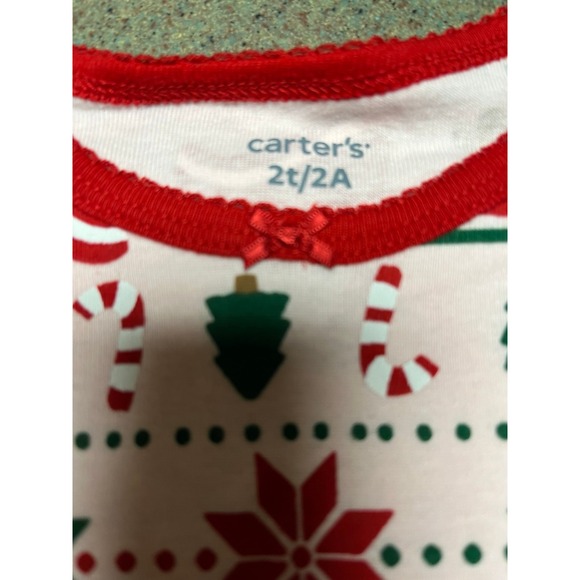 Christmas Carter's NWT pink long sleeve/pants pajama set 2T trees/candy canes - Picture 3 of 5